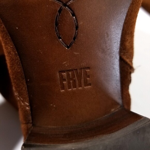 FRYE Clara Brown Suede Over the Knee Tall Boots Western Boho Brown Block Heel - Picture 10 of 11